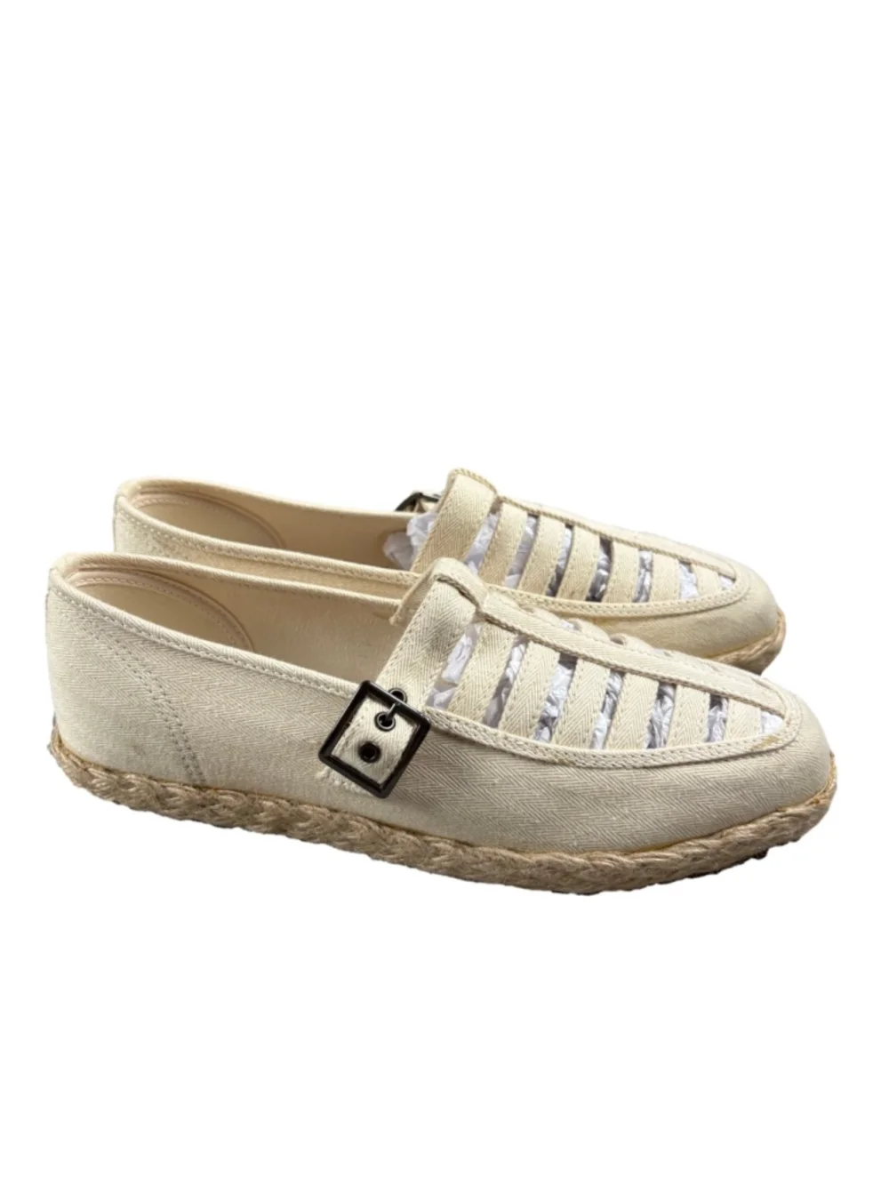 Keds Mary Jane Espadrille Flats Womens 7 Cream Canvas Buckle Vintage